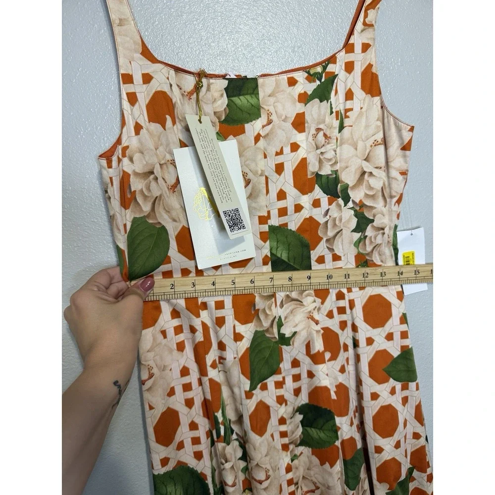 MESTIZA‎ NEW YORK YVETTE MIDI DRESS REVERSIBLE DOTTED FLORAL SUNKISSED SIZE 8 US